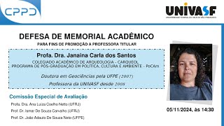 Defesa de Memorial para Promoção a Titular Profa Dra Janaína Carla dos Santos CARQUEOL [upl. by Llenor528]