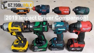 2019 Impact Driver HeadtoHead  BL Milwaukee Dewalt Makita Bosch HiKoki Metabo Hilti AEG [upl. by Kussell]