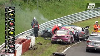 BIG CRASH BMW M4 GT4 amp PORSCHE CAYMAN GT4  ADAC 24H RAVENOL NÜRBURGRING 2024 24hNBR [upl. by Ylicic]