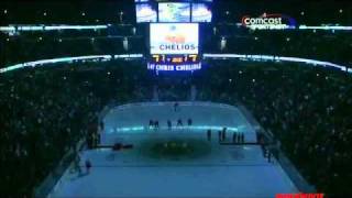 Chris Chelios Honored By The Blackhawksand booed by the fans [upl. by Endys456]