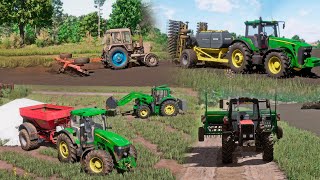 FS22  Map Zielonka 111 Sowing fertilizing and rolling fields Axion 850 JD 8530 MTZ82 JD7920 [upl. by Malley]