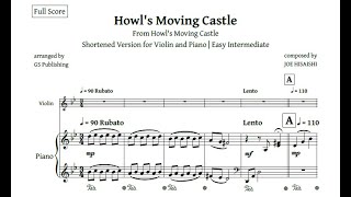 Howl´s Moving Castle  Shortened Version for Violin and Piano  Easy Intermediate [upl. by Joseito]