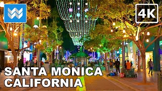 4K Downtown Santa Monica California at Night  Walking Tour From 3rd Street Promenade to Pier [upl. by Jacobine216]