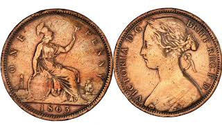 UK 1863 ONE PENNY COIN VALUE  REVIEW [upl. by Tut542]