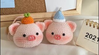 2 How to crochet Pig Keychain Handmade  Hướng Dẫn Móc Đầu Con Heo  Minou crochet [upl. by Gnivre]