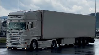 Scania R500 brutal V8 open pipe sound ModraM Transport [upl. by Hcir3]