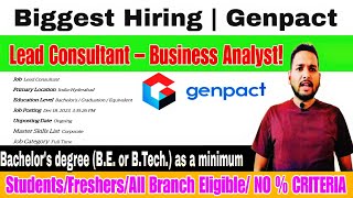 Genpact Off Campus Hiring 202223  Job  Lead Consultant  Location  Hyderabad  BE or BTech [upl. by Werdnaed]