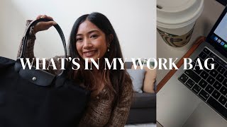 WHAT’S IN MY BAG  Work bag  Longchamp Le Pliage  Organizational Things  Christina Joann [upl. by Brookner987]