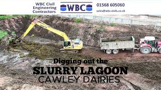 Clearing a slurry lagoon with a gang of contractors Cawley farms dairy digger tractors slurry [upl. by Nessaj]