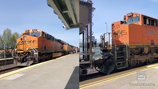 Bnsf grain train heading into auburn yard  bnsf 9363 as a dpu [upl. by Artima]