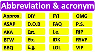 20 COMMON ABBREVIATIONS amp ACRONYMS  Learn with examples  English vocabulary [upl. by Einnaffit]