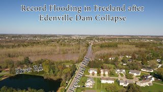 4K Record Flooding of the Tittabawassee River in Freeland Aerial after Edenville Dam Collapse [upl. by Nnayhs837]