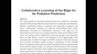 Collaborative Learning at the Edge for Air Pollution Prediction [upl. by Lenoyl]