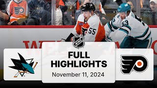 NHL Highlights  Sharks vs Flyers  November 11 2024 [upl. by Amoakuh]