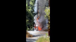 Power pole fire on California highway [upl. by Oys]