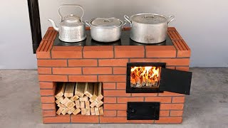 How to make a wood stove from red brick and clay [upl. by Shep]