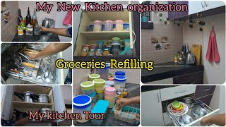 My New kitchen organizationGroceries refillingMy New kitchen tourHema with aroma [upl. by Yssej85]