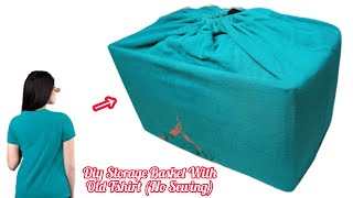 Old Tshirt Reuse Idea  No Sewing Organizer  Convert Old Tshirt into diy Cloth Storage Bag Diy [upl. by Bronez]