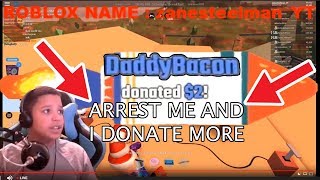 If they arrest me in Jailbreak I do this  Roblox Jailbreak Donating to Streamers [upl. by Mayfield]