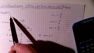 Winkelberechnung im rechtwinkligen Dreieck mit Tangens und dem TI30 ECO RS [upl. by Merralee944]