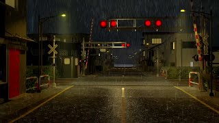 🎧 Railway Crossing at rainy night  8 Hours Relaxing rain sound [upl. by Aihsele66]