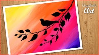 How to paint simple painting of bird sitting on branch  poster colors step by step  easy drawing [upl. by Malachi]