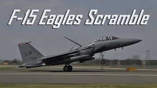 F15 Eagles Scramble at RAF Lakenheath  48th Fighter Wing [upl. by Hamid791]