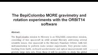 The BepiColombo MORE gravimetry and rotation experiments with the ORBIT14 software [upl. by Nnyletak]