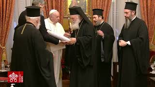 Pope Francis Athens Meeting with His Beatitude Hieronymos II and entourages 20211204 [upl. by Bysshe]