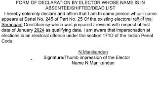 HOW TO FILL PRESIDING OFFICER FORM OF DECLARATION BY ELECTOR WHOSE NAME ABSENTEE SHIFTED DEAD LIST [upl. by Cope]