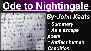 Ode to Nightingale Poem by John Keats l Summary l As a reflection of human condition poem [upl. by Sumetra]