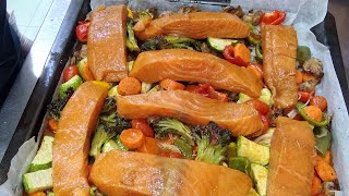 ONE PAN SALMON AND VEGETABLE BAKE  Ready in 30 minutes  Baked Salmon and Veggies [upl. by Frederigo581]