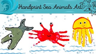 Handprint Sea Animals art for kids🦈🦀🪼 Ocean animals handprint art ideas🌊CraftswithToddler [upl. by Ahsilrac815]