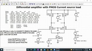 Differential amplifier with PMOS current source load circuit Simulation in LTspice [upl. by Anehsuc]