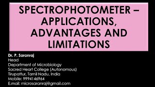 Spectrophotometer  Applications Advantages and Limitations [upl. by Blackman]