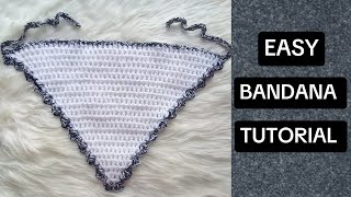 Crochet easy bandana tutorial  Headscarf tutorial  Crochet mesh stitch [upl. by Evers316]