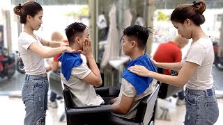 Vietnam Barber Shop ASMR Relax with Beautiful Girl with Massage Face Wash Hair  Fantastic Service [upl. by Hedelman621]