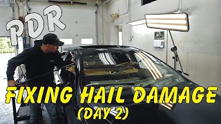 Fixing Hail Damage with Paintless Dent Removal Day 2 PDR [upl. by Malchy]