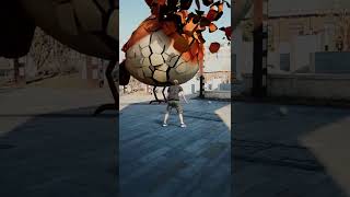 Boy kicks ball and smashes real statue of orange bird in square [upl. by Itida447]