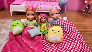 Sleepover at Chelsea  Elsa amp Anna toddlers  Barbie surprise toys  bedtime routine [upl. by Stryker]