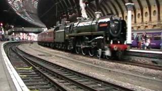 70013 Oliver Cromwell departs York with The Scarborough Spa Express [upl. by Ardnahs345]