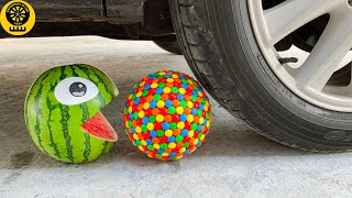 Crushing Crunchy amp Soft Things by Car Experiment CarChocolate Candy Ball Watermelon and Toy Car [upl. by Aiciled986]