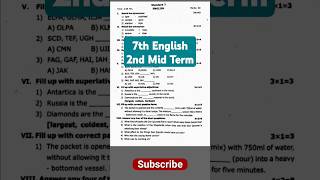 7th English 2nd Mid Term Question Paper exam [upl. by Therron]