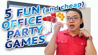 5 FUN and CHEAP PARTY GAMES AT WORK 🎲  Minute To Win It Style [upl. by Anairt]