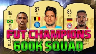 FIFA 19 600K650K SQUAD BUILDER feat DOUGLAS COSTA MERTENS BOATENG  630K FUT CHAMPIONS TEAM [upl. by Nehgaem670]