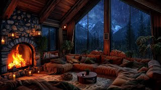 Mountain Cabin Thunderstorm  Cozy Fireplace Ambience [upl. by Grondin]