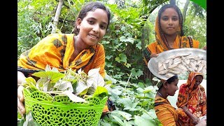 Barb fish sweet potato leaves curry recipe  Village Food Puti mach misti alu shak recipe [upl. by Nomelihp55]