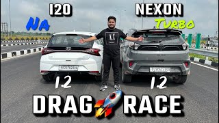 Nexon2023 vs i20 petrol DRAG RACE 118hp vs 82hp Tata OP  i20 nexon dragrace [upl. by Eppes976]