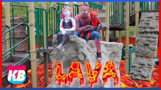 The Floor is Lava Challenge with Spiderman and Spidergirl  Kamdenboy amp Kyraboo Pretend Play [upl. by Nomahs485]