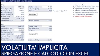 VOLATILITA IMPLICITA spiegazione e calcolo tramite il modello di Black amp Scholes in EXCEL [upl. by Itsur]